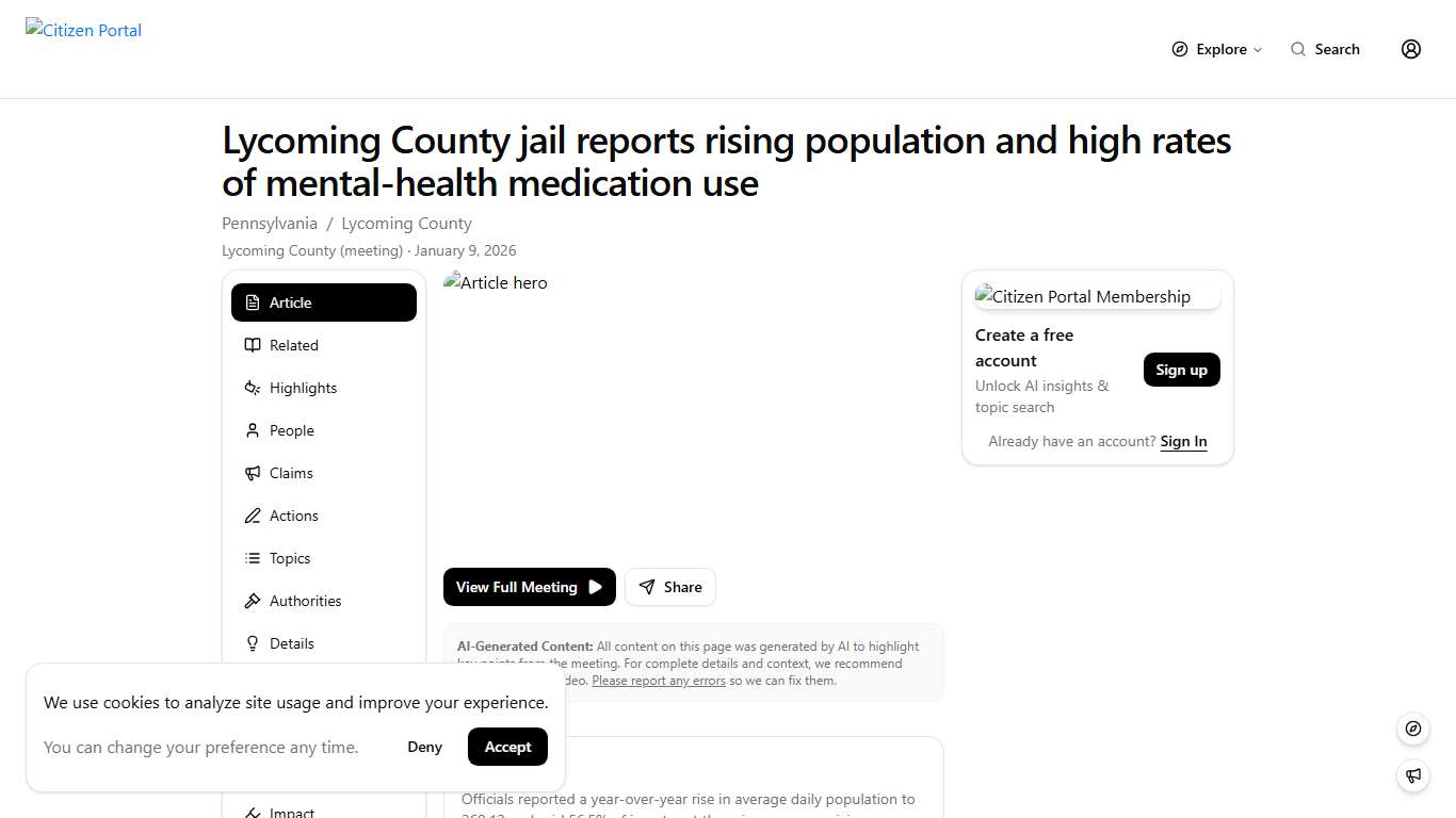 Lycoming County jail reports rising population and high rates of mental‑health medication use Citizen Portal