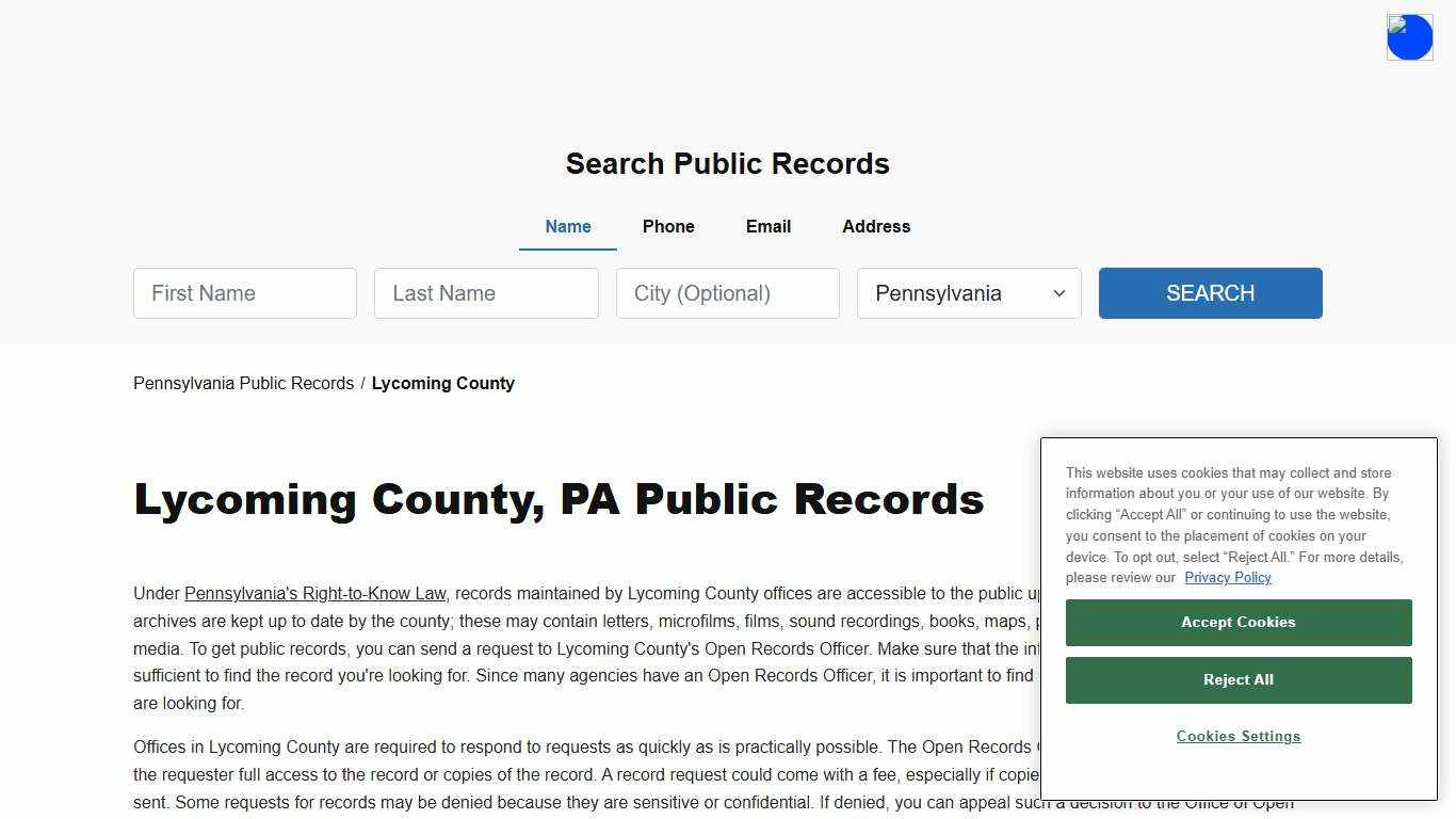 Lycoming County, PA Public Court, Arrest and Inmate Records - ThePublicIndex